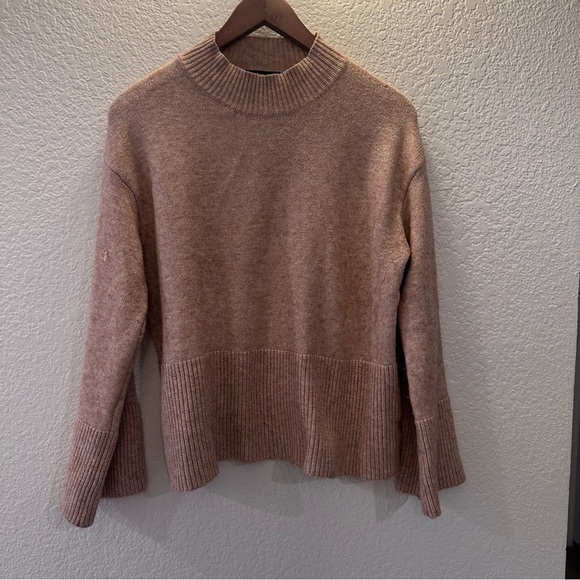 Lulus Tan Knit Sweater Medium Mock Neck Ribbed Hem Long Sleeve Soft Cozy Chic - Picture 1 of 6
